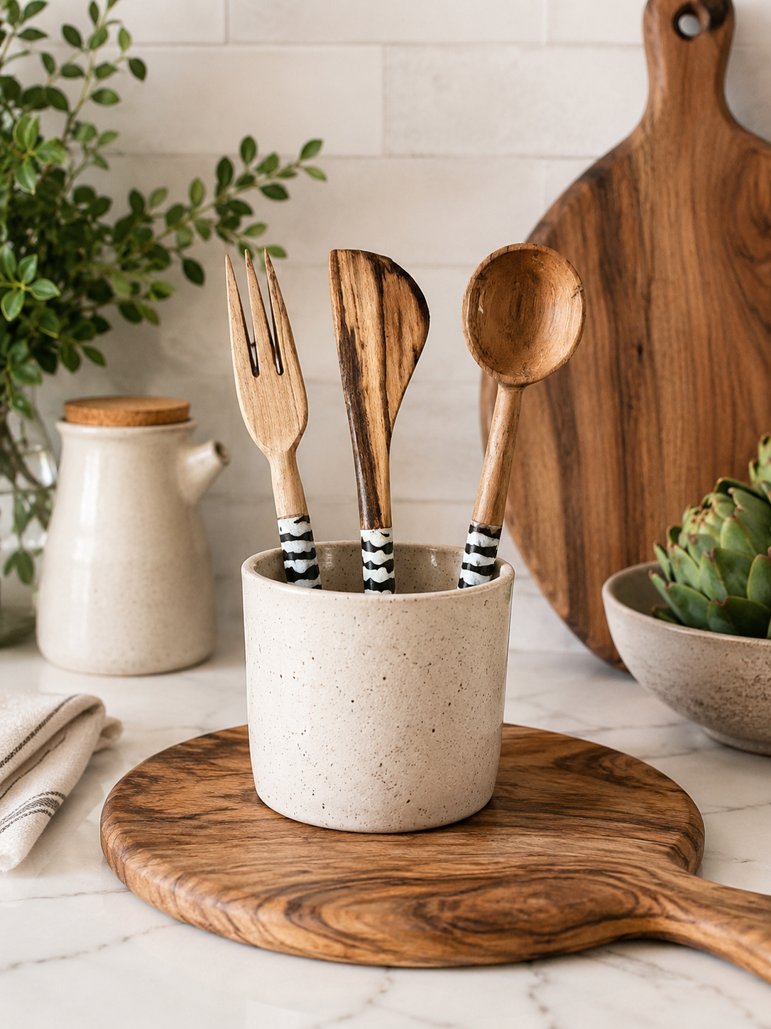 Handmade Olive Wood & Bone Mini Kitchen Utensil Set – 7 Inches | Artisan Crafted in Kenya