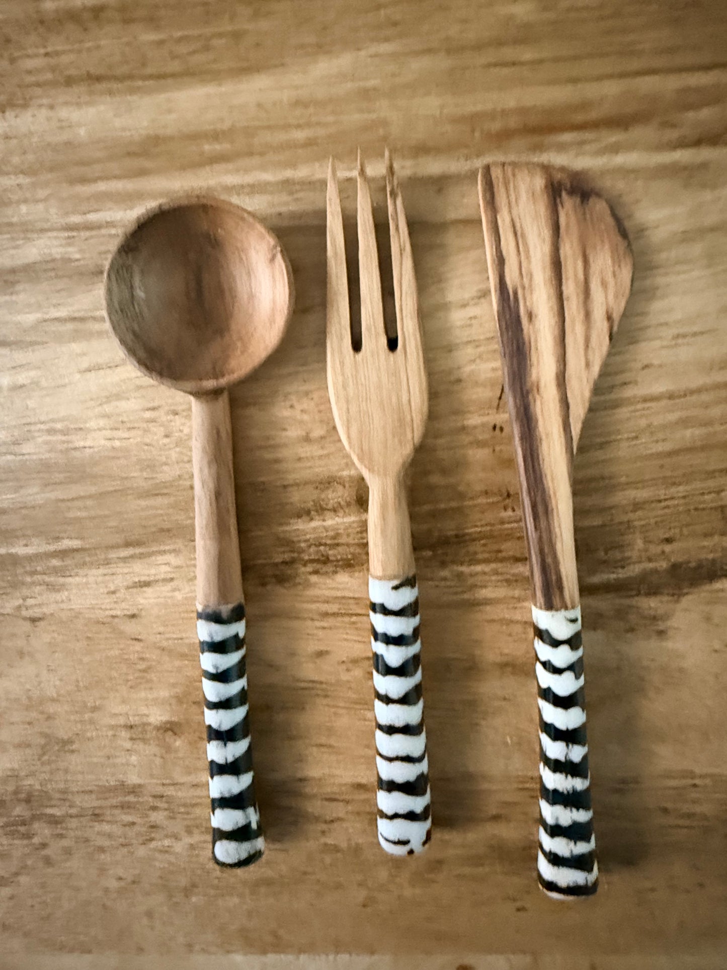 Handmade Olive Wood & Bone Mini Kitchen Utensil Set – 7 Inches | Artisan Crafted in Kenya