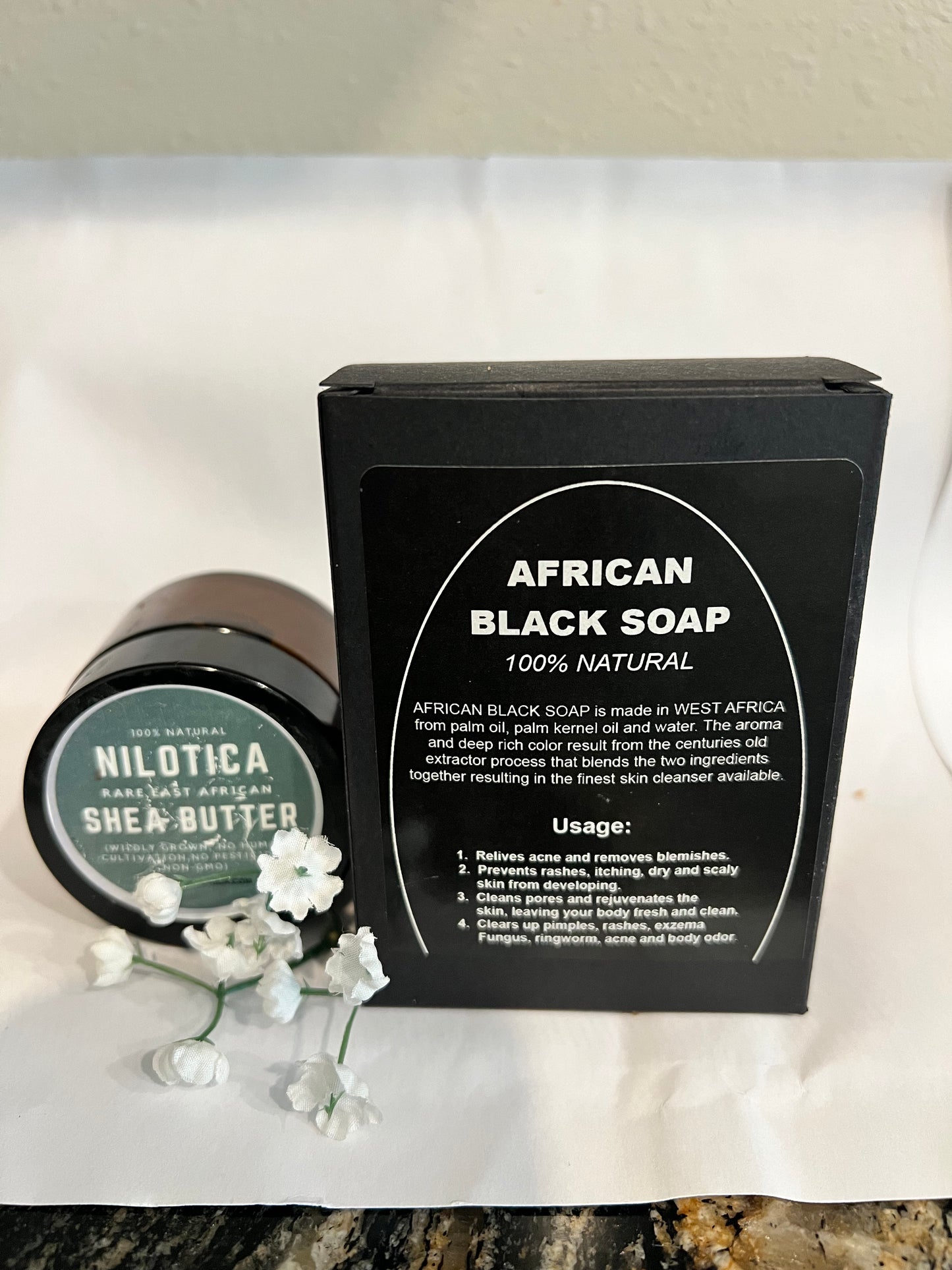 Clear Skin Oasis Bundle - Raw African BLACK Soap & Nilotica Shea Butter