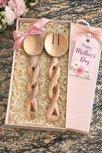 Handmade Olive Wood Salad Server Set - Twisted